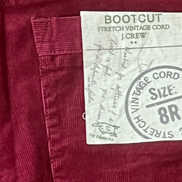 NWT J.Crew Factory Bootcut Stretch Vintage Cords 
Dark Red (8R) - Picture 6 of 6